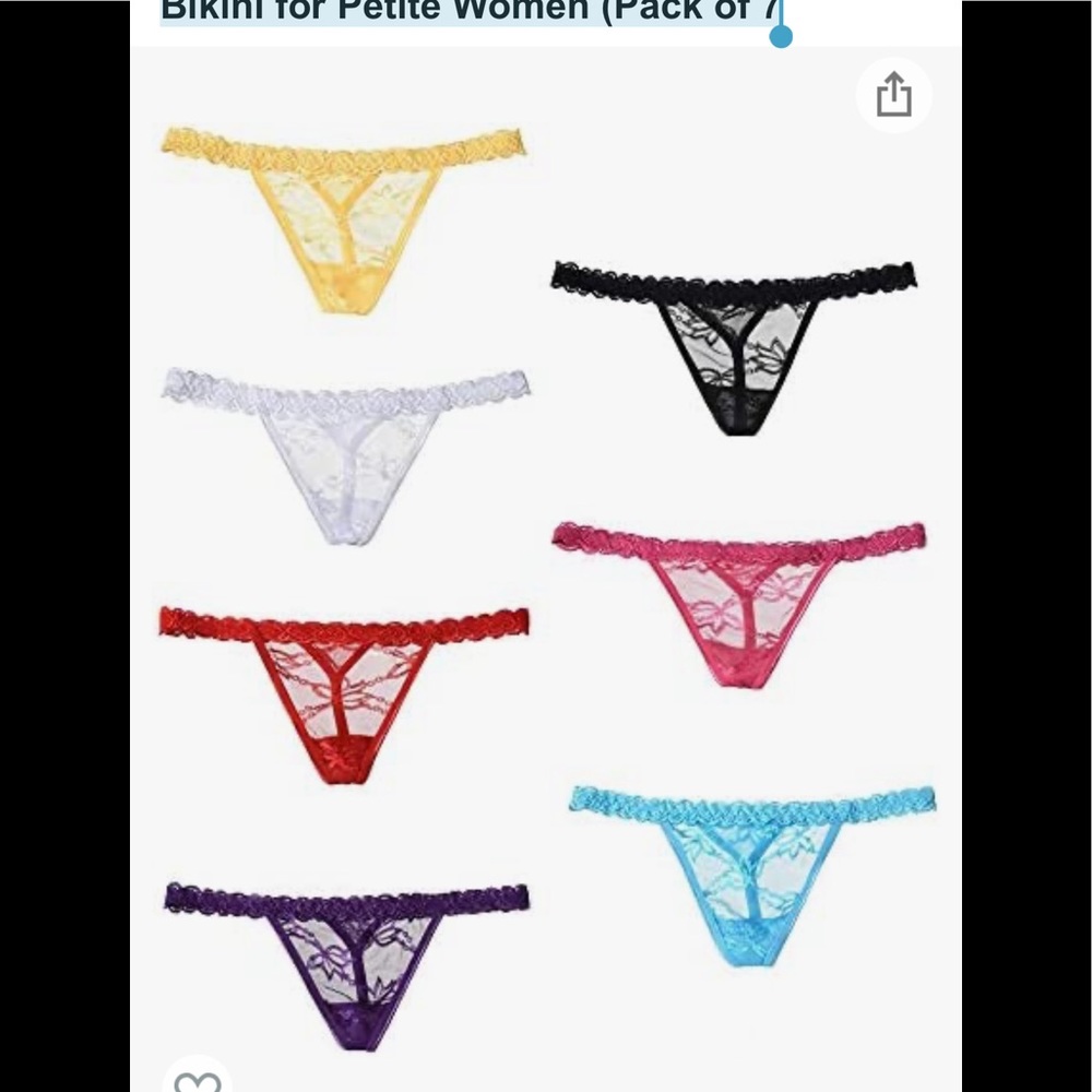 Eterna Bonita Lingerie Spandex Thong Bikini for Petite Women (Pack of 7
